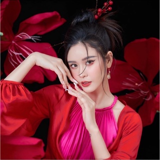Đầm maxi dập ly cổ yếm