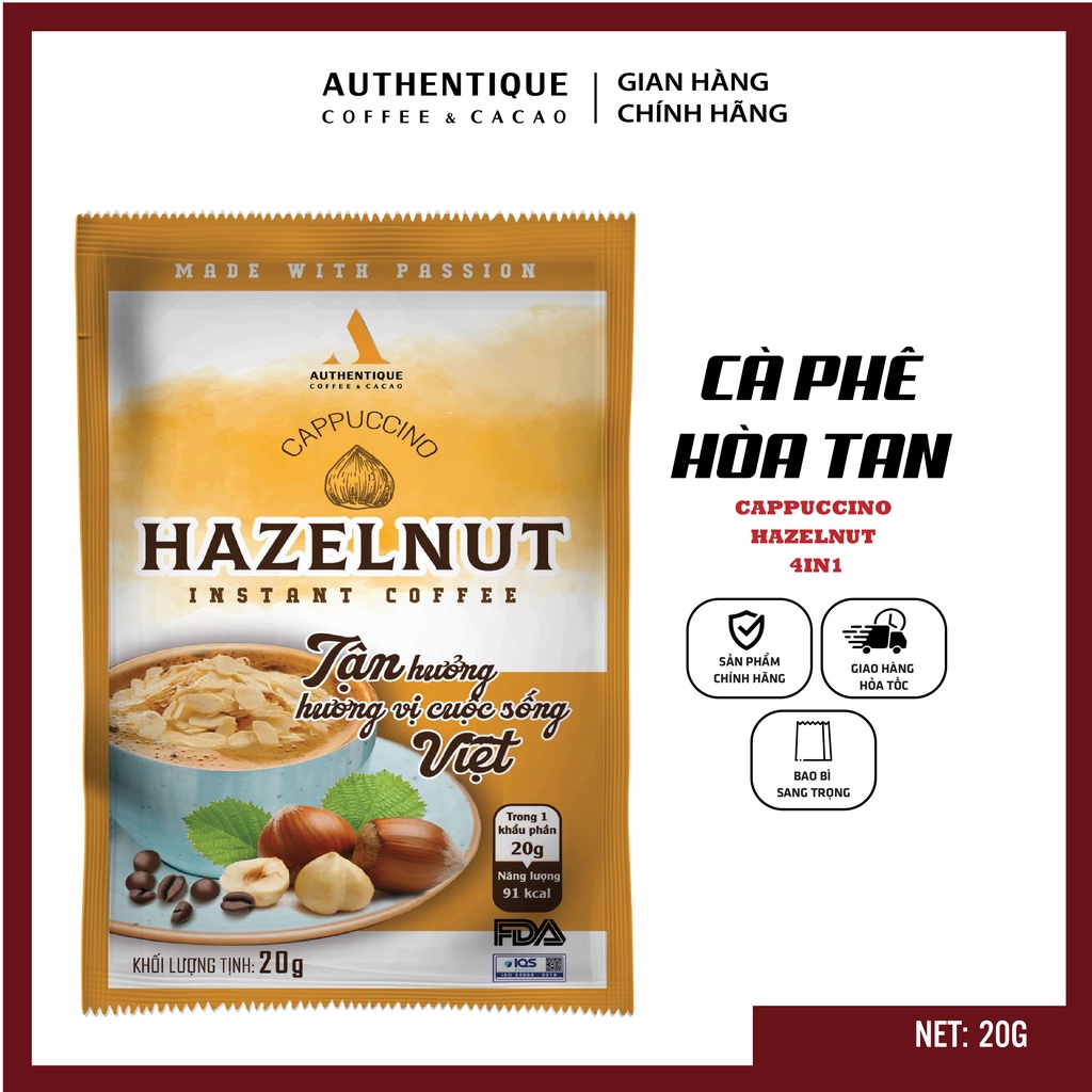 Cà phê hòa tan vị Hazelnut 20G - Cappuccino Hazelnut | Authentique Coffee