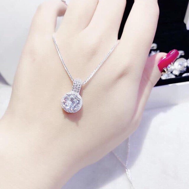 Dây chuyền đá tròn hàng hot - LINH'S MIU SILVER - Dây chuyền nữ bạc ta