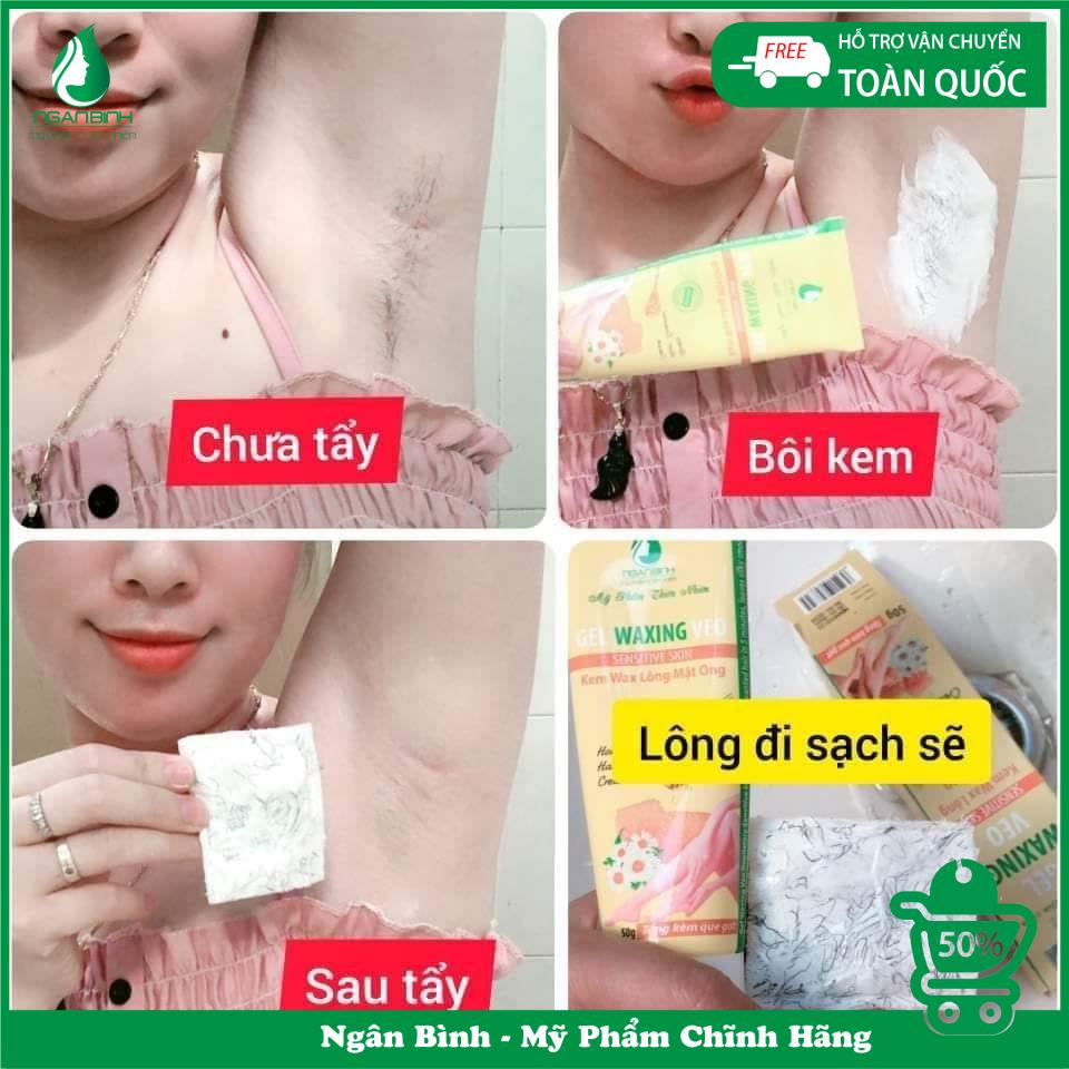 Gel waxing VEO kem tẩy lông Ngân Bình làm sạch vùng lông dưới cánh tay, lông nách, lông chân, lông tay, lông bikini