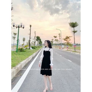 Váy yếm nhung tay pha dành cho nữ