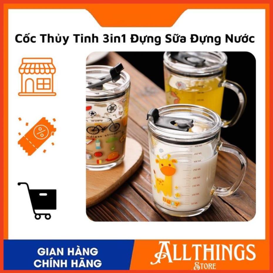 Ly Thủy Tinh 🌹FREESHIP🌹 Cốc Thủy Tinh 3in1 Đựng Sữa Đựng Nước Kèm Ống Hút Và Nắp Siêu Tiện Lợi