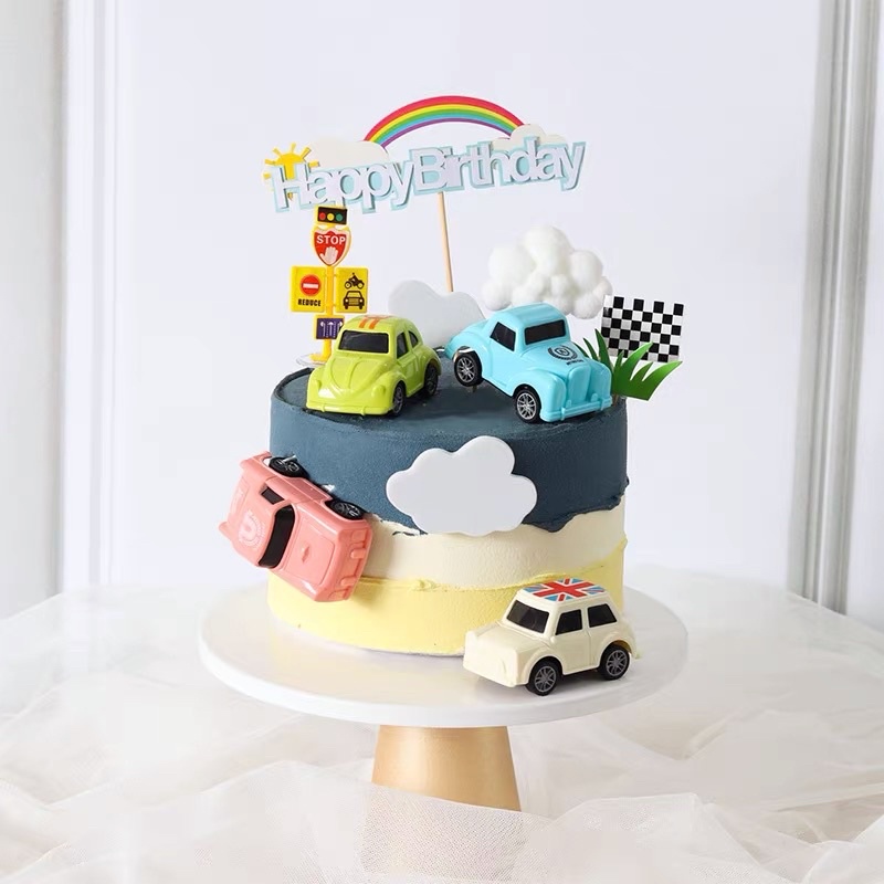 Set 4 xe hơi mini cooper trang trí bánh