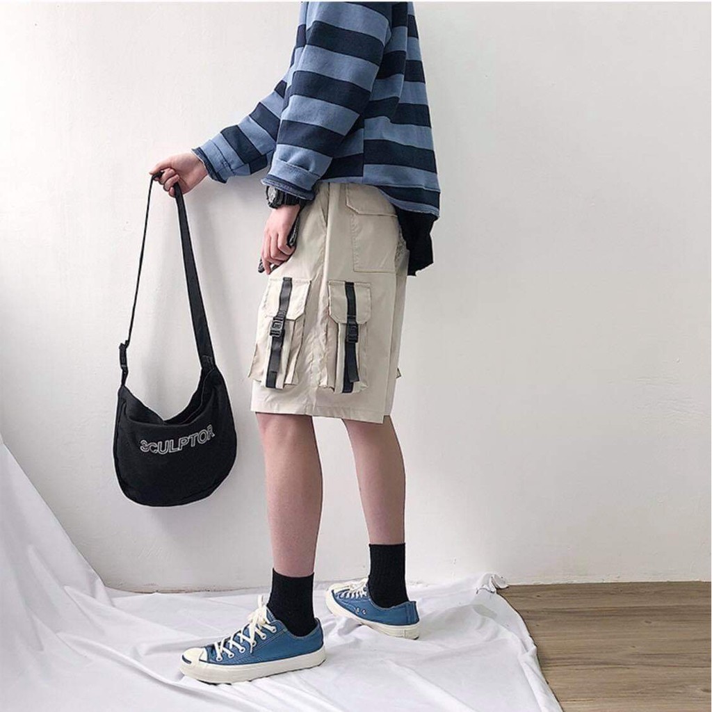 Quần Short Kaki CARGO Phối Khóa 4 Túi Hộp Unisex (Ánh Thật)