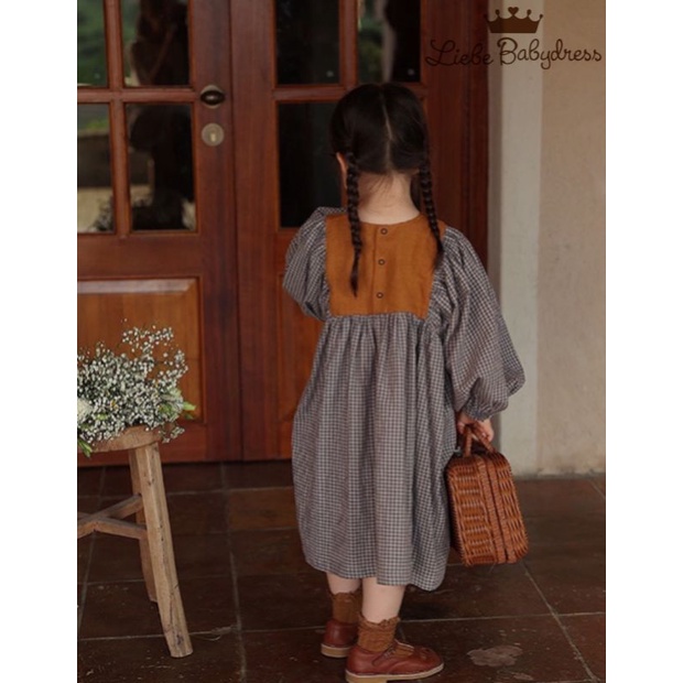 Đầm bé gái tiểu thư babydoll vải thô hàn thu đông thiết kế Hàn Quốc Nhật Bản 10-30kg