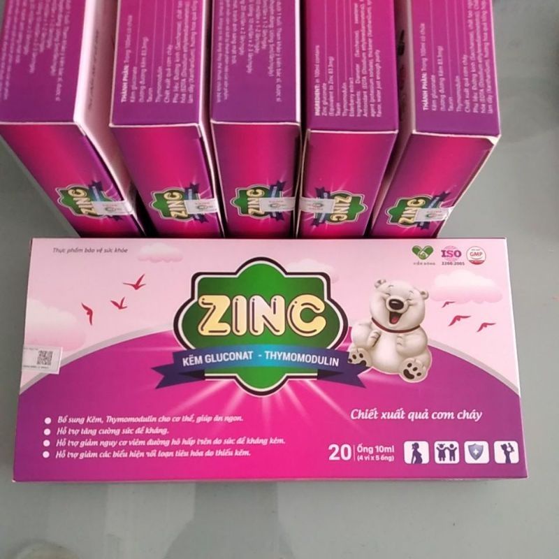 ZINC - Bổ sung Kẽm, Thymodulin, vị quả cơm cháy hỗ trợ tăng sức đề kháng, hộp 20 ống dùng cho bé từ 6 tháng