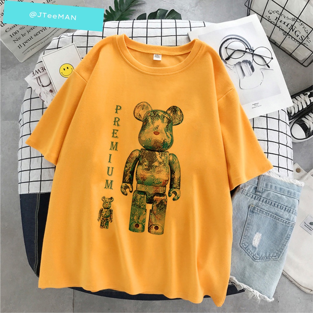 Áo thun Unisex tay lỡ form rộng in hình BearBrick đẹp, áo phông Unisex nam nữ in hình Gấu vải cotton JTeeMan - JT19