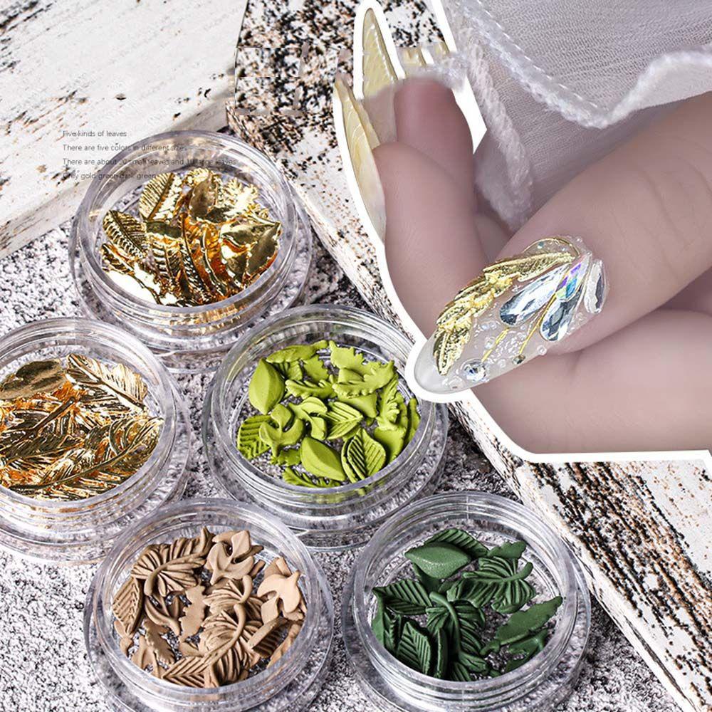 Phụ Kiện Trang Trí Móng Tay Hình Lá Cây Bằng Kim Loại Tinh Tế DIY