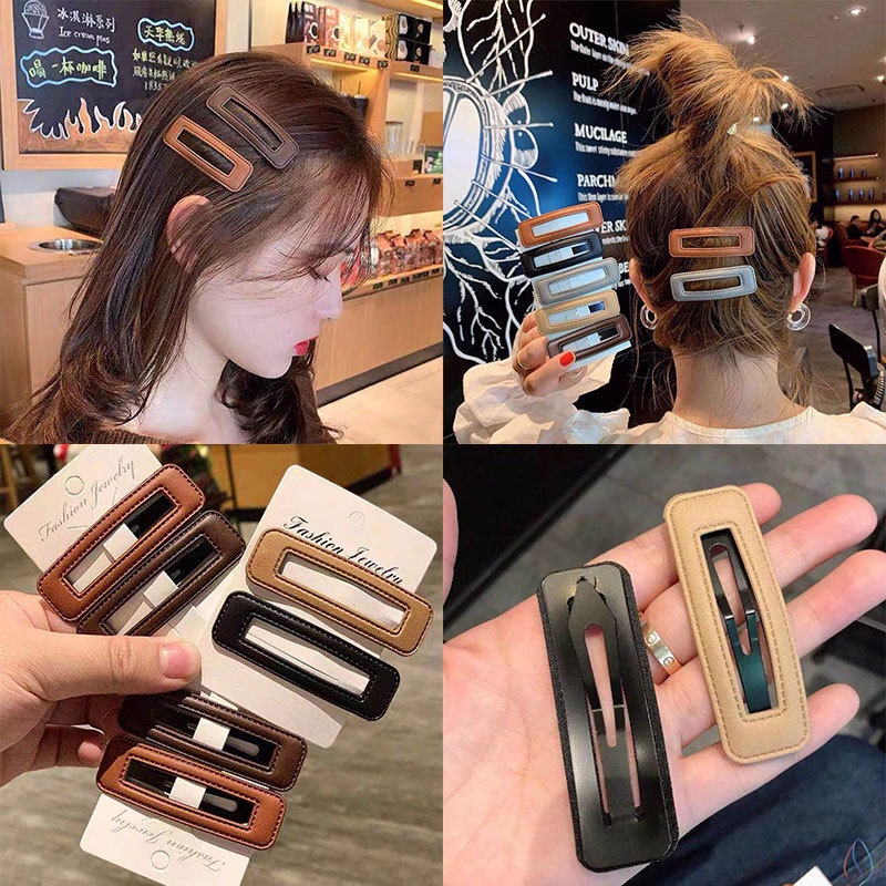 Kẹp tóc da PU phong cách retro Hàn Quốc thời trang thu đông cho phái nữ