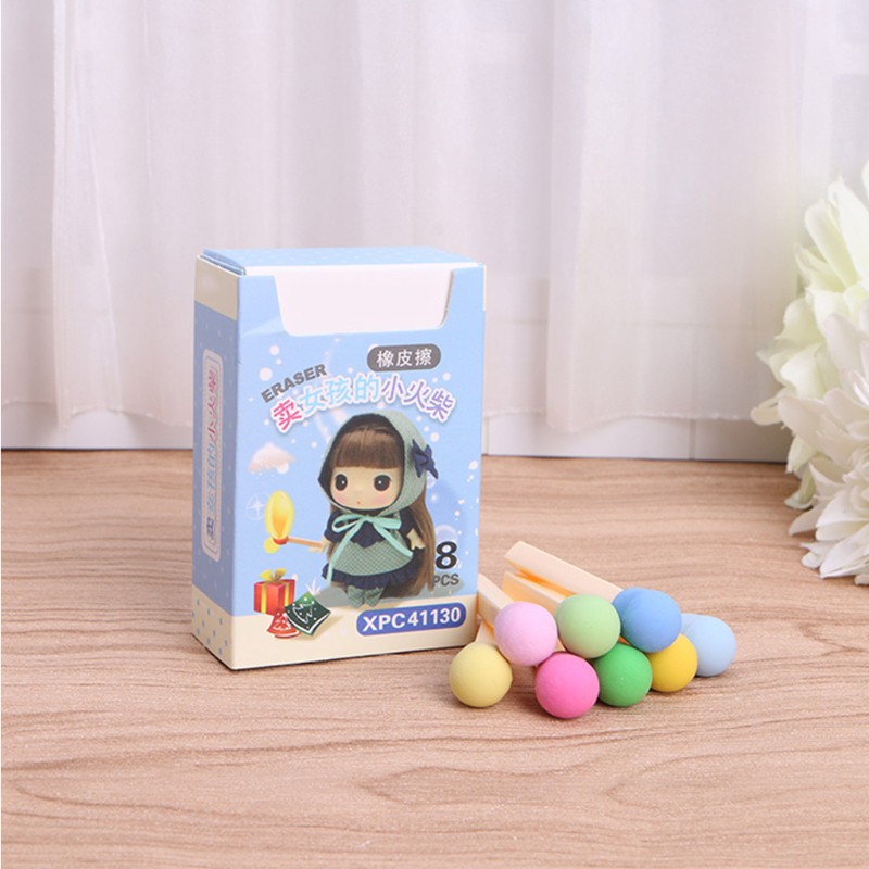 8 Cục Tẩy Bút Chì Hình Que Diêm Nhiều Màu