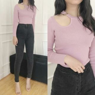 Quần bò cạp cao màu xám khói, đẩy mông gen bụng