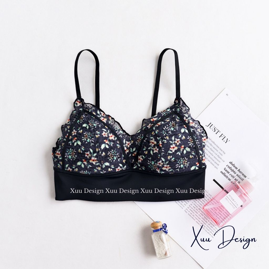Áo bra nữ ren hoa nhí gợi cảm Xuu, đệm dày vừa phối viền su mềm mịn thoáng mát - BR17