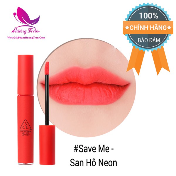 Son Kem Lì 3CE Velvet Lip Tint #Save Me - Màu San Hô Neon Số 9 - Chính Hãng Hàn Quốc