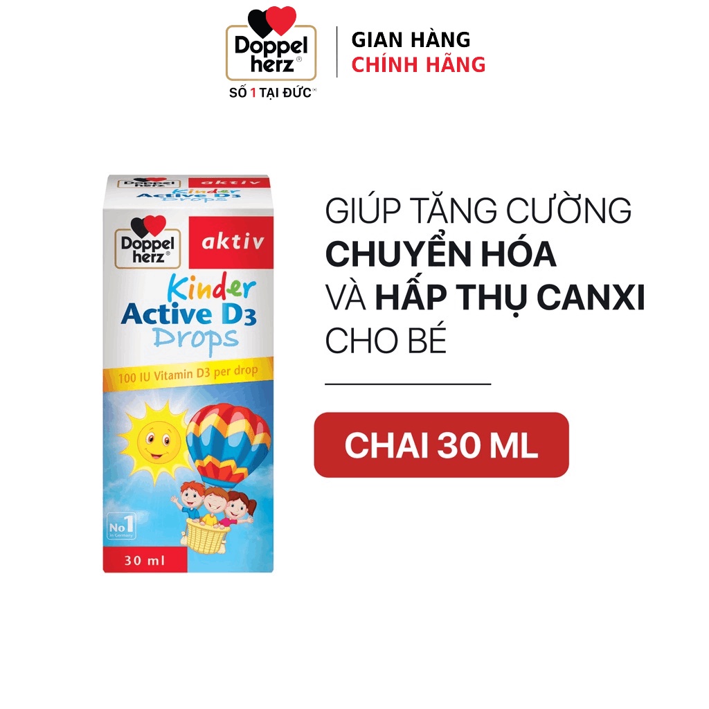 Bộ đôi bổ sung D3, tăng cường đề kháng, phát triển não bộ cho bé Doppelherz D3 Drops (30ml) + Omega 3 Syrups (250ml)