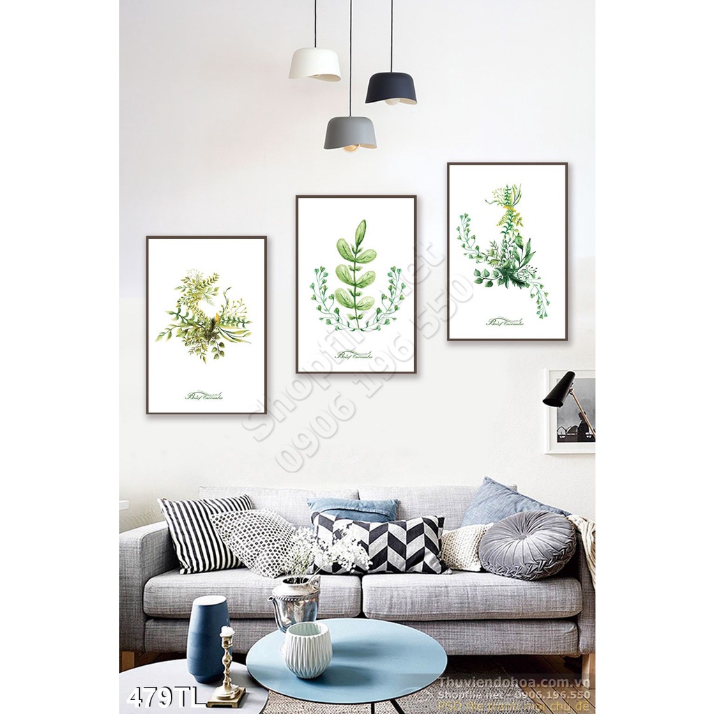 Bộ 3 tranh kim sa lấp lánh treo tưởng giá sỉ - Tranh treo kèm khung cao cấp lá tropical - tặng đinh đóng tranh
