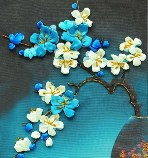 Tranh thêu ruy băng 60x45cm