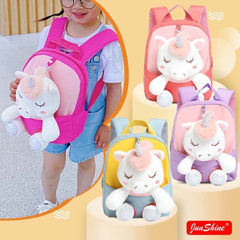 Balo đi học phong cách chú kỳ lân chống nước thông thoáng cho trẻ em kích thước 26cm