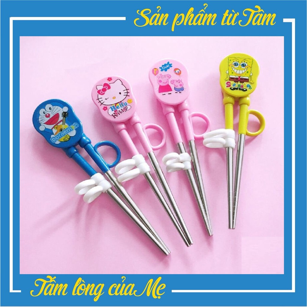 Đôi Đũa Tập Ăn Bằng Thép Không Gỉ Cho Bé - Có Xỏ Ngón