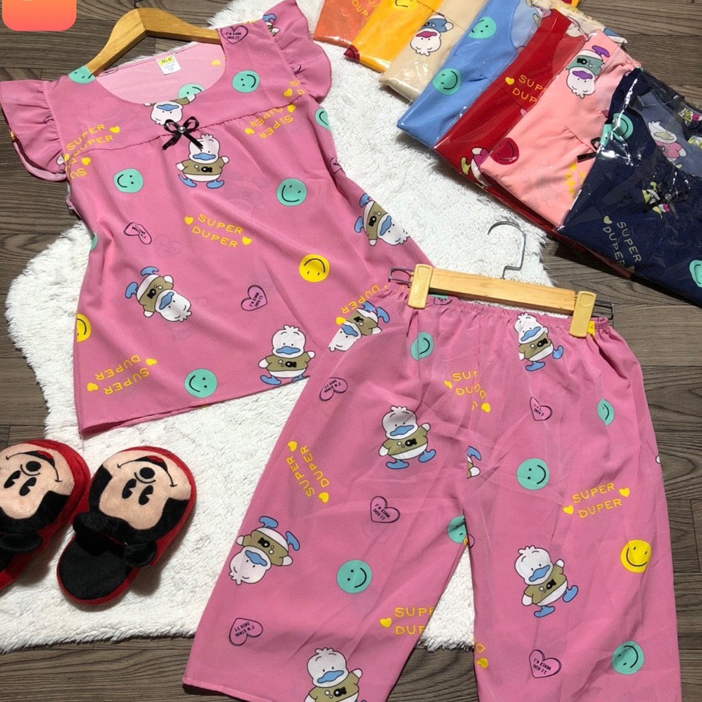 Đồ bộ nữ đồ mặc nhà 📣  FREE SHIP 📣  Đồ bộ ngủ nữ dạng lửng, chất tole mát lạnh, cổ vuông, có hoạt tiết hoạt hình | BigBuy360 - bigbuy360.vn