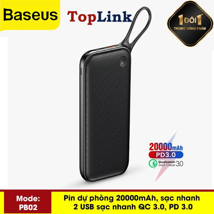 Pin Dự Phòng Thương Hiệu Baseus (PPKC) ( Đen) Cao Cấp Dung Lượng 20000mah Công Nghệ Sạc Nhanh Cổng PD 3.0 Sạc 2 Chiều