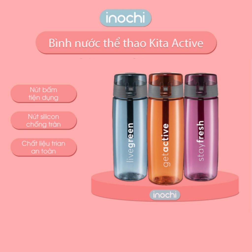 Bình Nước Thể Thao Kita ACTIVE/ Bình Đựng Nước Đi Học Nhựa Tritan Cao Cấp Inochi