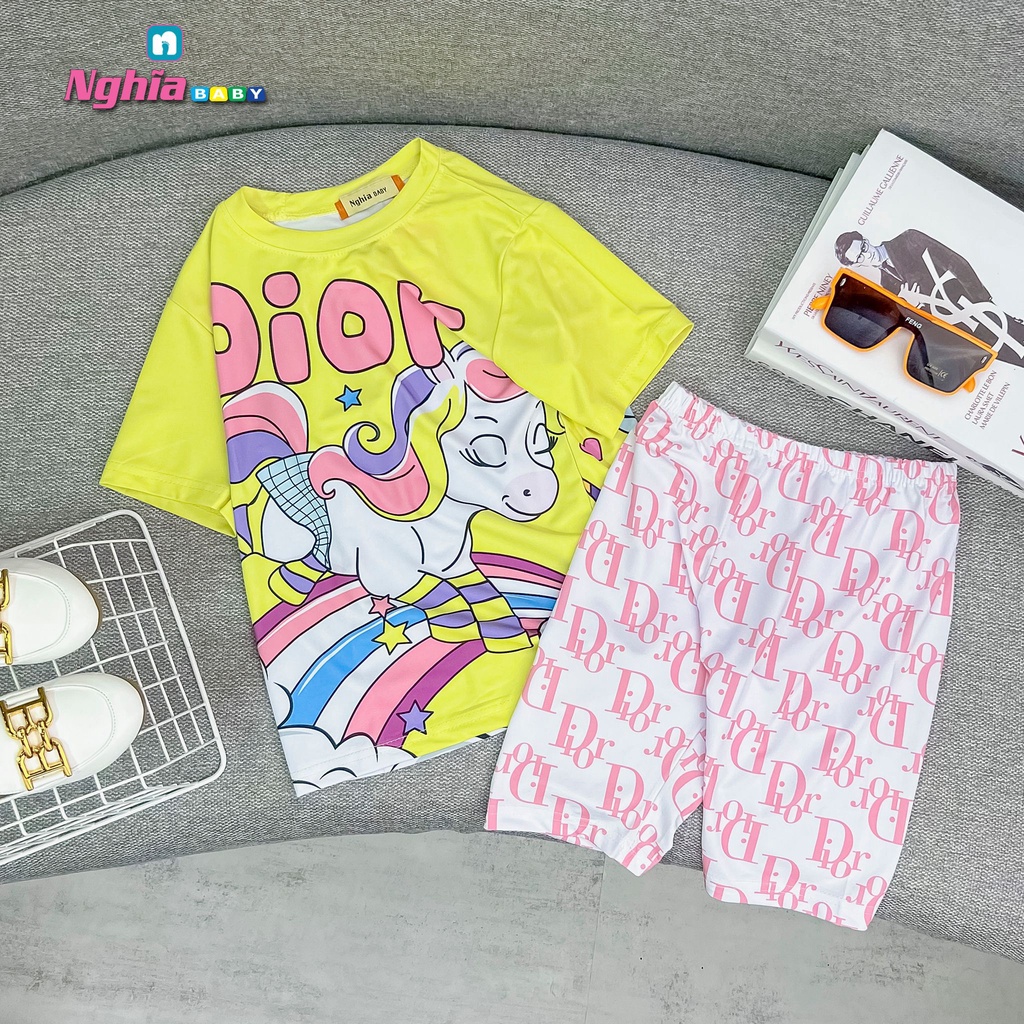 Set bộ thun lạnh 3d in hình hoạt hình siêu cưng NGHĨA BABY dành cho bé gái từ 17kg-34kg