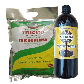 Combo dùng để ủ phân hữu cơ gồm 1Kg Nấm Trichoderma + 1 lít mật rỉ đường Sfarm