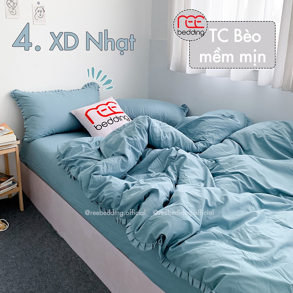 Bộ chăn ga gối Cotton TC REE Bedding trơn xanh dương nhạt đủ size giường nệm CTC94