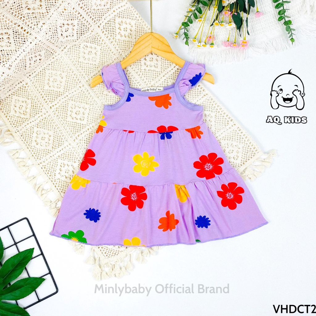 [Bé 10-25kg] Váy đầm bé gái vải thun lạnh Minlybaby in họa tiết toàn thân cho bé gái từ 10-25kg VHDCT2