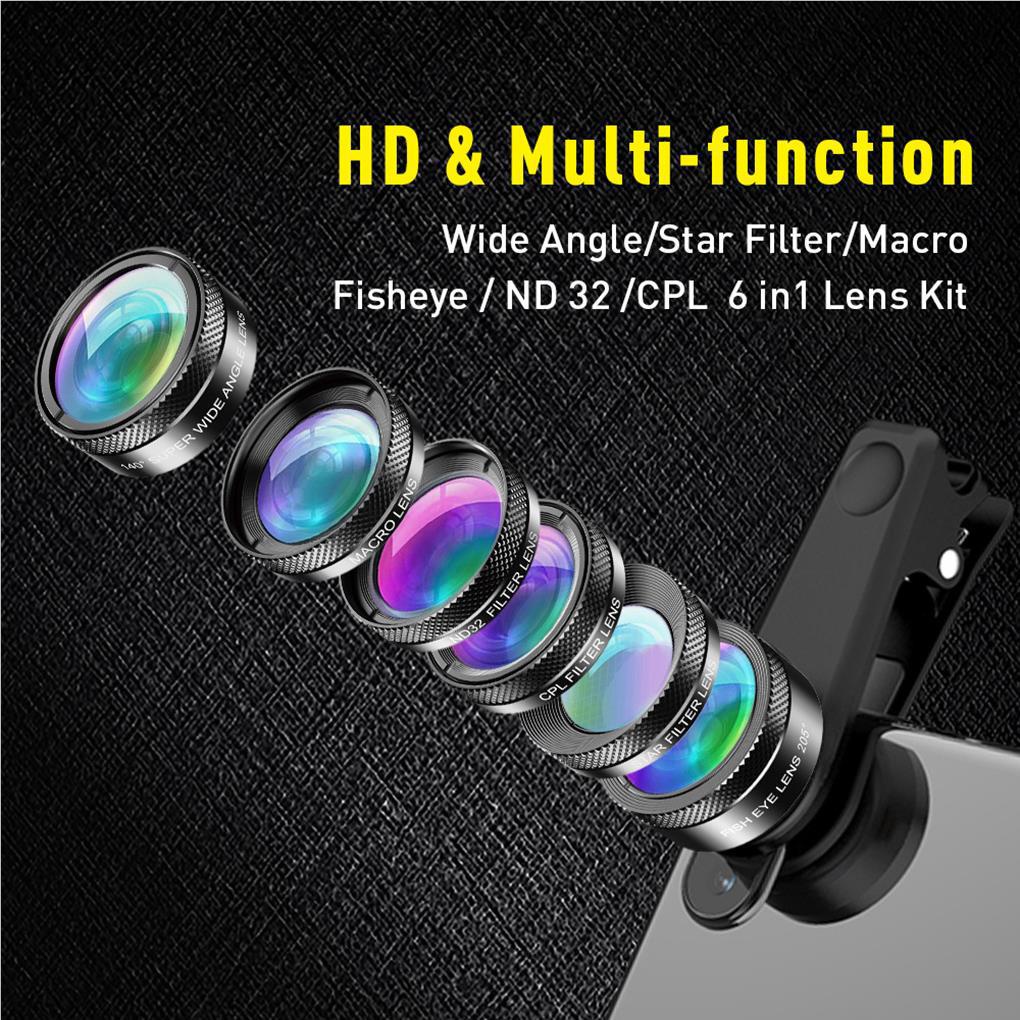 Bộ Thấu Kính APEXEL 6 Trong 1 Góc Rộng Macro / Star ND32 Dành Cho Điện Thoại Thông Minh