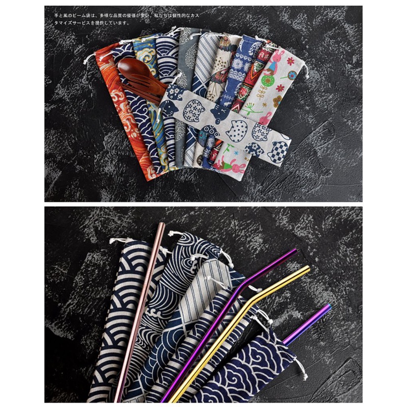 Xách tay Cotton Linen dao kéo lưu trữ túi với cổ điển in bộ đồ ăn Túi vải cho những buổi dã ngoại