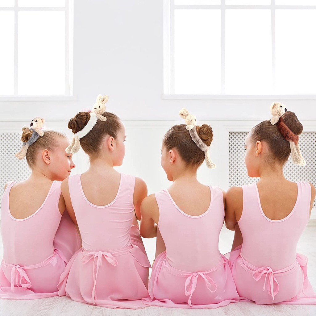 Dây cột tóc nữ co giãn phối lông thiết kế gấu/thỏ hoạt hình dễ thương