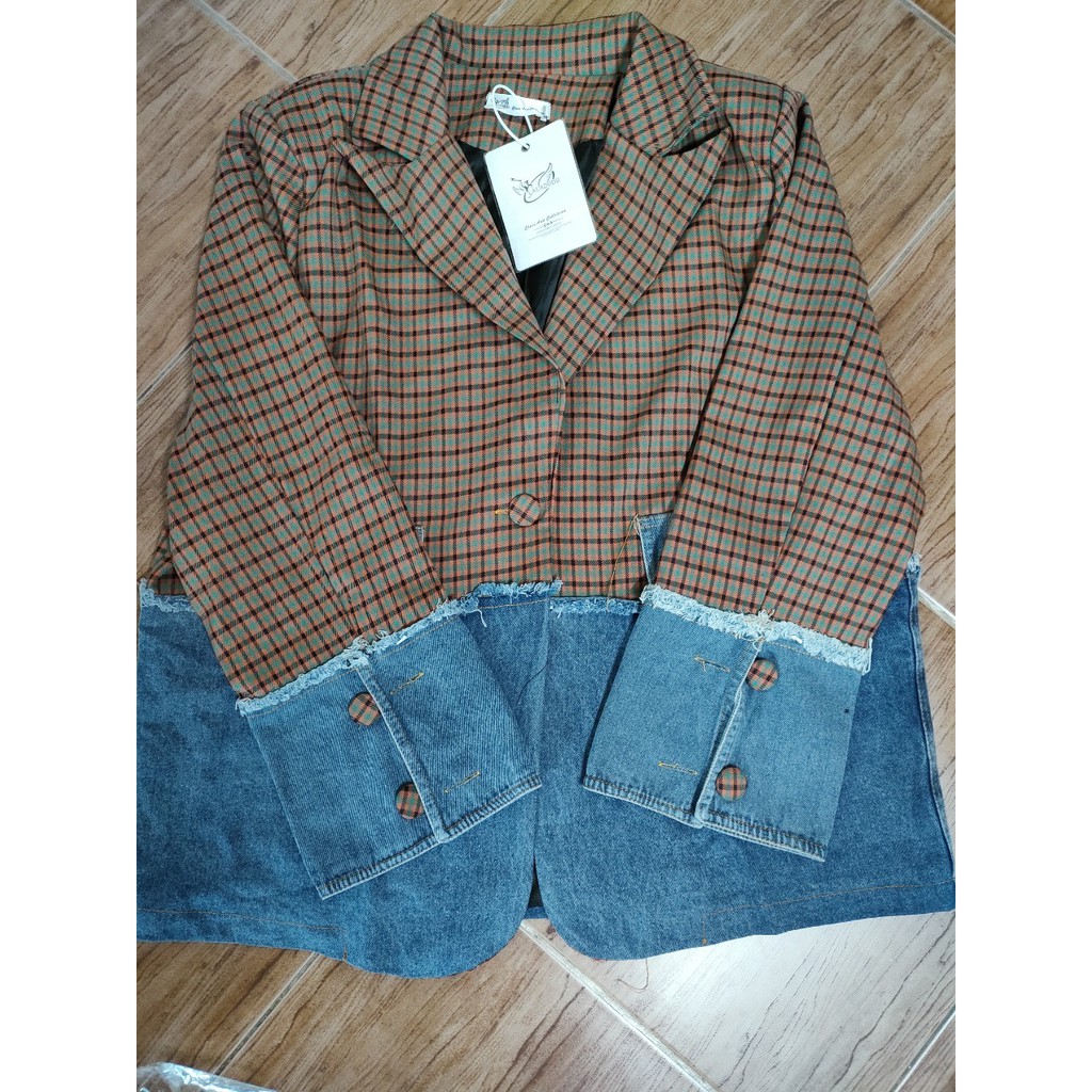 (Hàng Đẹp)Ảnh thật 4 hình cuối-2W99.Áo blazer kiểu mới phối denim chanh xả | BigBuy360 - bigbuy360.vn