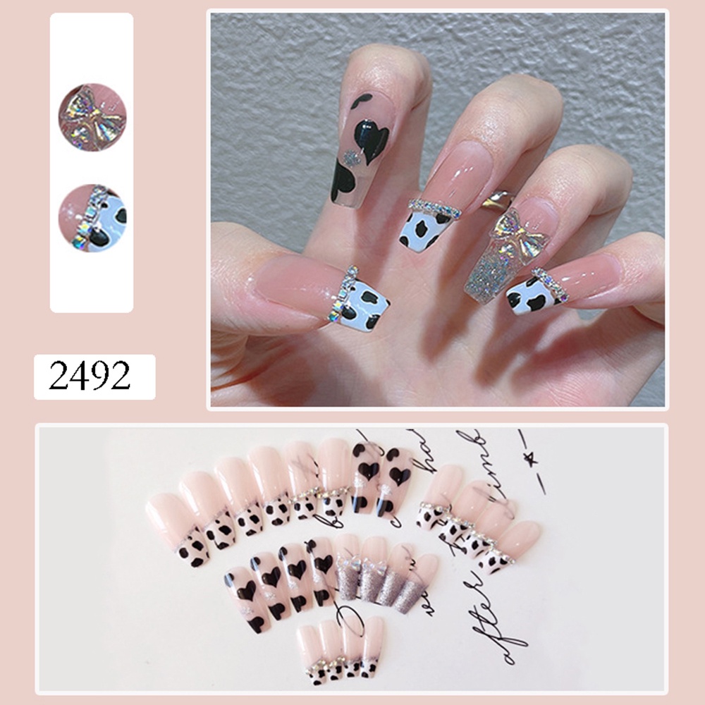 Bộ 24 Móng Tay Giả Ngắn 2492 Kiểu Pháp Màu Nhám