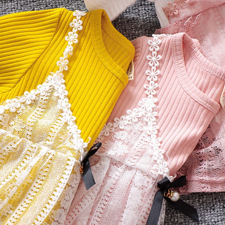 Đầm Công Chúa Vải Cotton Phối Ren Thời Trang Mùa Hè Cho Bé Gái 1-3 Tuổi