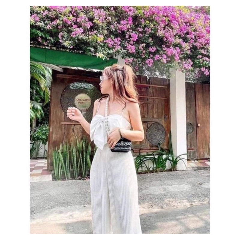 Set áo 2 dây nơmixx quần dập ly