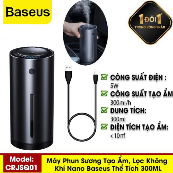 [CHÍNH HÃNG] Máy Phun Sương Tạo Ẩm, Khuếch Tán Tinh Dầu Moisturizing Car Humidifier CRJSQ01 300ml, Máy Lọc Không Khí Nan