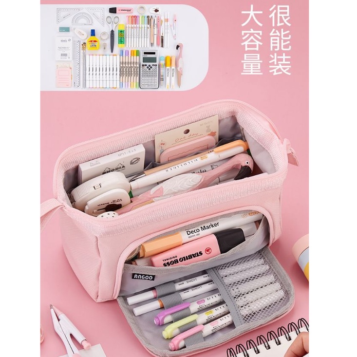 Túi Đựng Bút Bằng Vải Canvas Hai Lớp Sức Chứa Lớn Đa Năng Đơn Giản Ốp