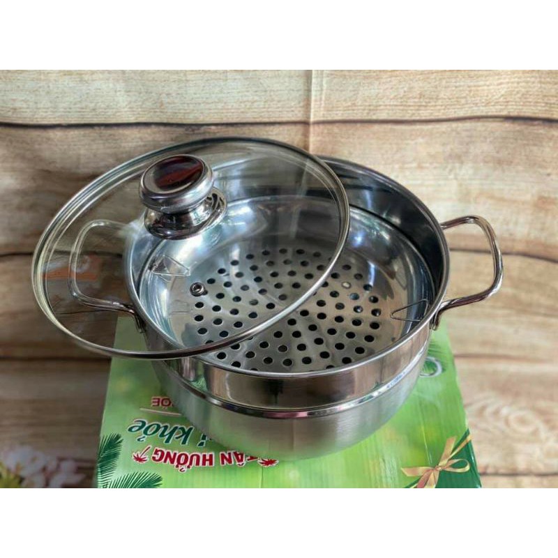 Nồi hấp INOX nắp kiếng 22cm