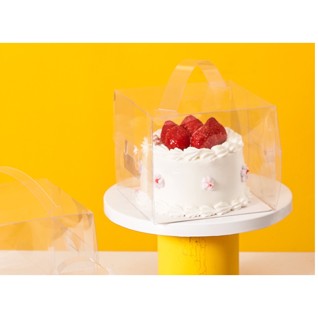 5 hộp mica trong size 15cm x 15cm cao 15cm hoặc 18cm dùng đựng bánh gato trong mini có kèm đế