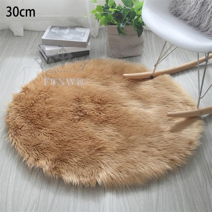【FUNWD】Round Soft Faux Sheepskin Fur Area Rugs Faux Fur Bedside Rugs Home Decoration