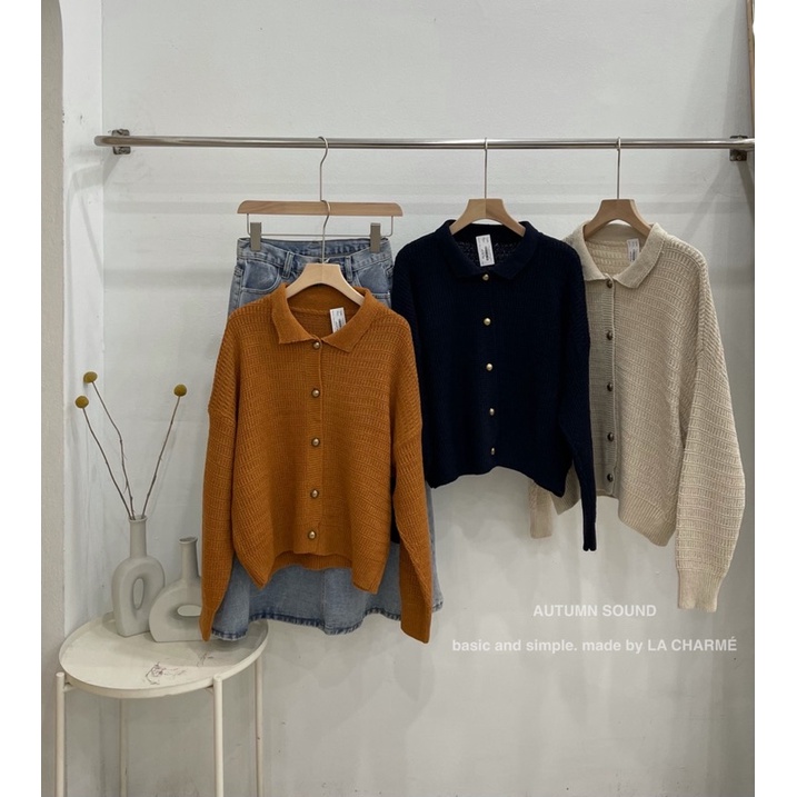 [ HÀNG CÓ SẴN ] Áo len cổ bẻ cúc đồng A1797