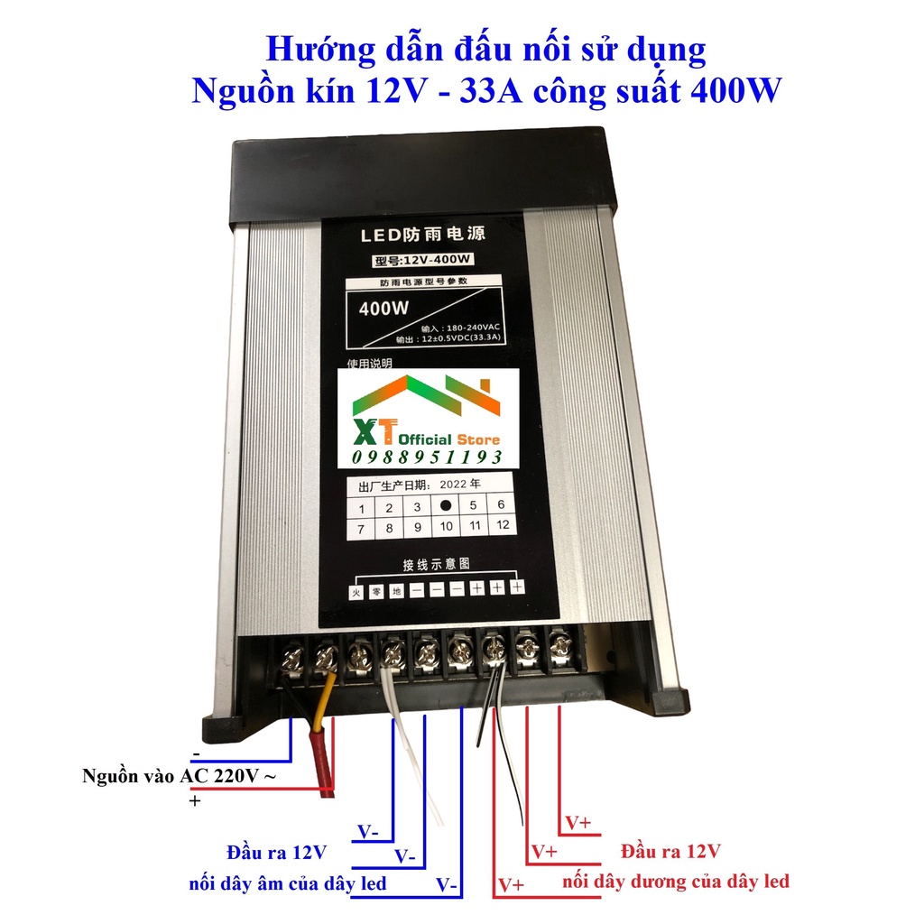 Nguồn 12V 33A 400W Vỏ Nhôm Ngoài Trời Chống Nước Dùng Cho Đèn LED F5,Led Dán,Nguồn adapter 12V-2A,12V-5A