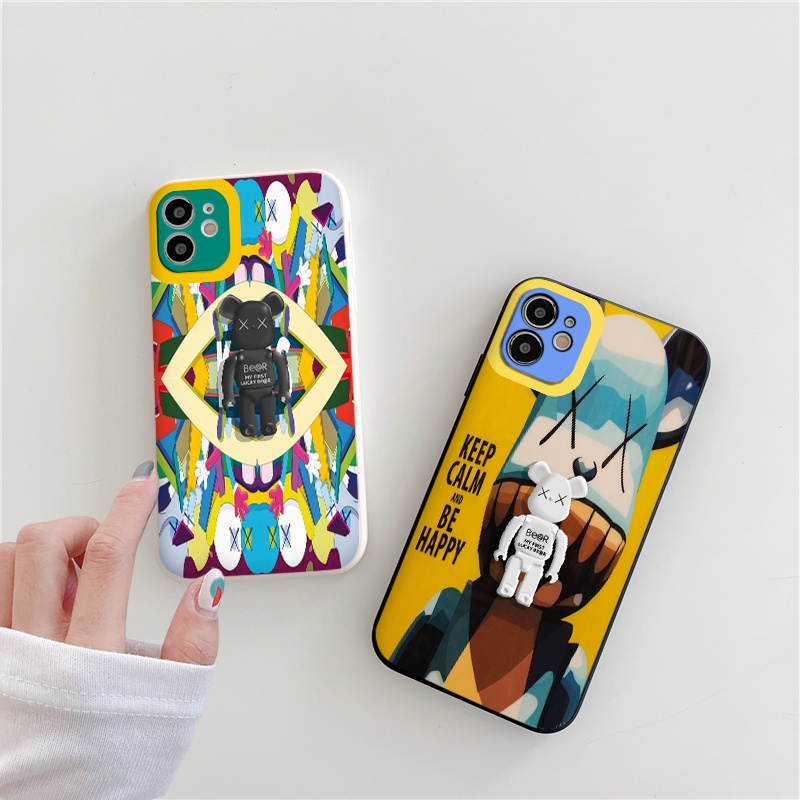 ốp iphone gấu Be@r brick Pattern Colorful CHO IPHONE 6/6+/7/7+/8/8+/X/XS/XSMAX/11/12/13/pro/max cạnh vuông bảo vệ camera