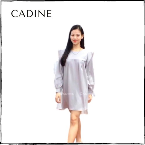 Đầm suông tiểu thư màu ghi dài tay cổ tròn điệu đà hàng quảng châu mặc đẹp tôn dáng - Cadine - váy nữ