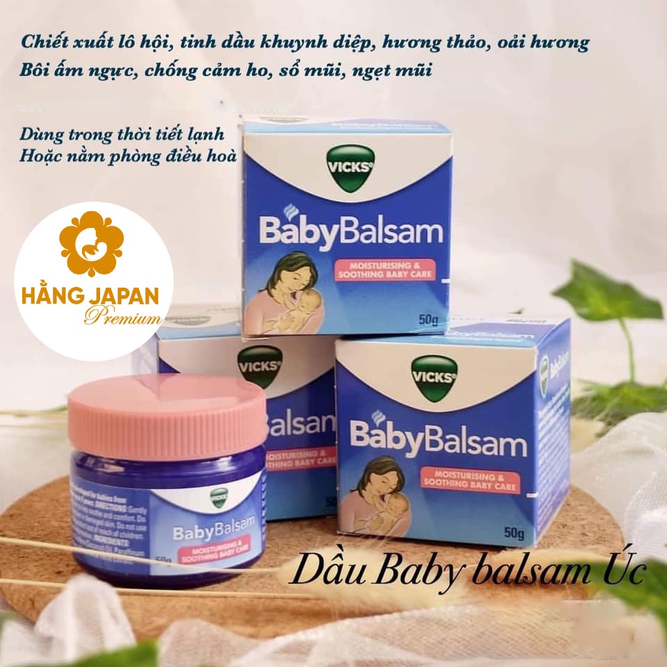 Dầu tràm cho bé Vicks Baby Balsam 50g - Bôi ngực chổng cảm, ho, ngạt mũi cho bé 3 đến 5 tháng tuổi