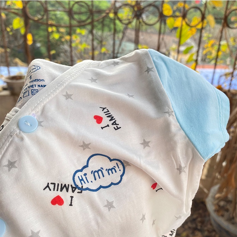 Bộ đồ sơ sinh cộc tay bé trai, bé gái chất petit mềm mát hãng HIMOM _ B35