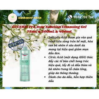 Gel rửa mặt giảm dầu- mụn eucerin acne-oil control pro acne solution cleansing gel 75ml - 200ml - 400m