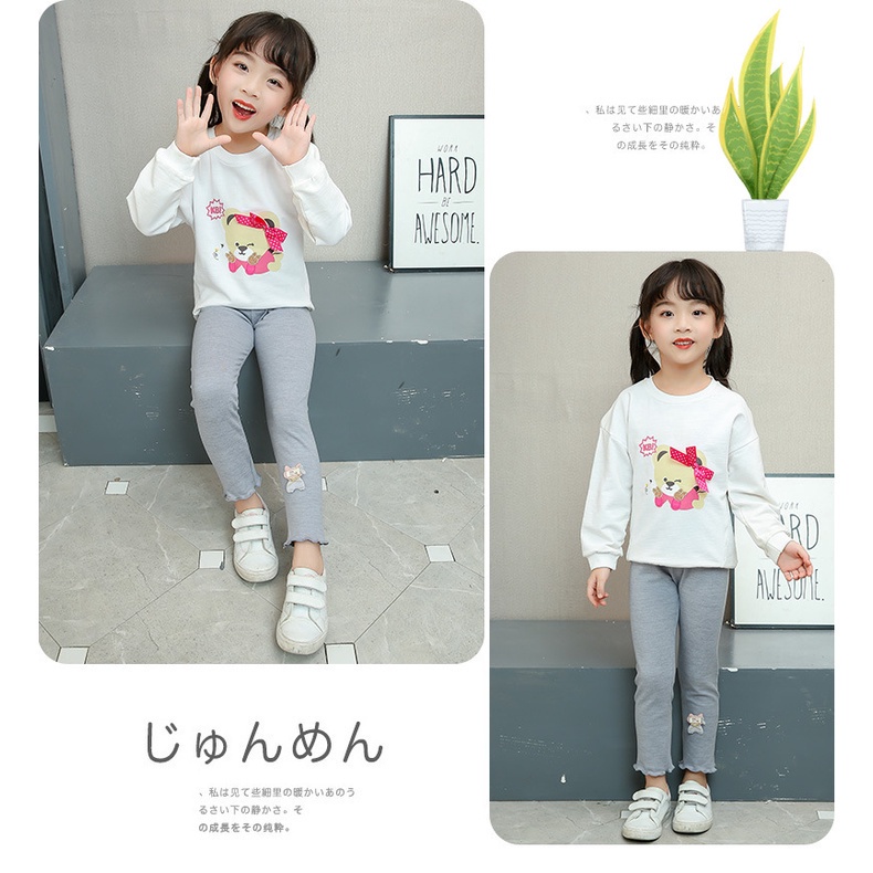 Quần legging mềm co giãn in họa tiết hoạt hình phong cách Hàn Quốc cho bé gái 90-150CM