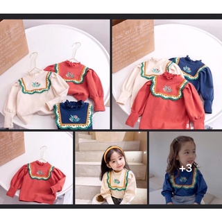 Áo thun cổ bèo thêu hoa cho bé gái